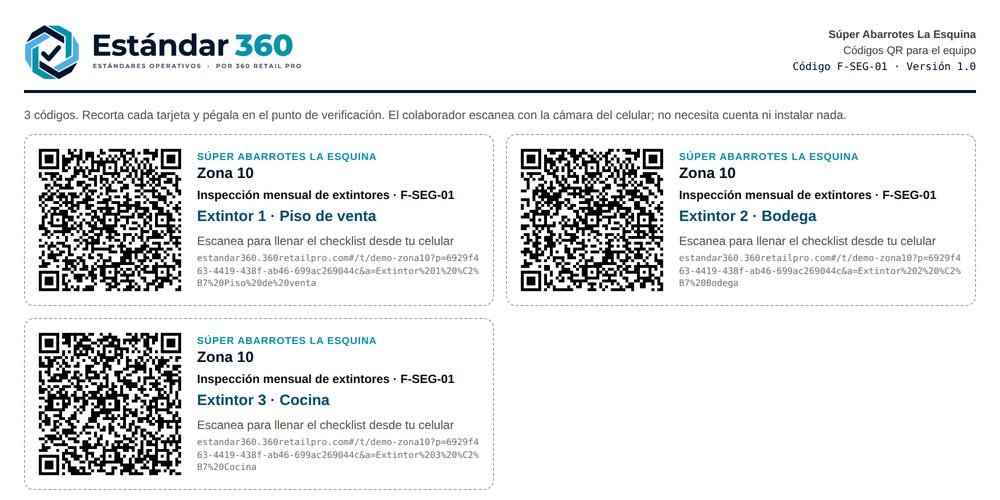 Hoja de códigos QR por área lista para imprimir